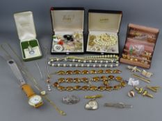 Quantity of vintage costume jewellery, gent's cufflinks, a stainless steel lady's watch and one