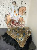 World War I period heart shaped beadwork cushion 'Remember Me' and a Staffordshire figure of 'The