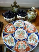 Japanese Imari charger, a pair of Satsuma pot pourri pots and a hand painted pair of Noritake twin