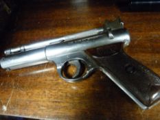 Webley Senior 0.22 calibre air pistol, no. 652, stainless steel finish with cross hatch mottled