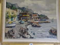 R MARIANI oil on canvas - Italian coastal scene, signed, 40 x 50 cms