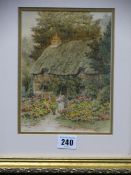 TIMOTHY PHILLIP CRAIG watercolour - figures outside a thatched cottage, signed, 20 x 15 cms