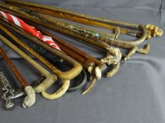 Quantity of walking canes, riding crops and umbrellas