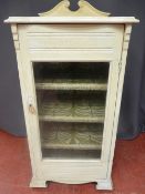 Painted Victorian music cabinet with bevelled glass door and rail back, 100 cms high, 50 cms wide,