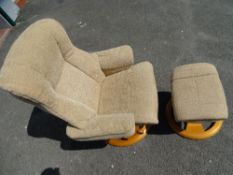 Modern Stressless type swivel armchair and footstool