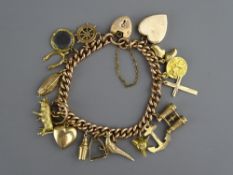 Nine carat gold charm bracelet with quantity of hallmarked charms, 40 grms gross