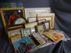 Large parcel of paintings and prints and a parcel of Glen Miller vinyl LP records