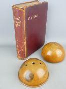 Robert Burns mauchline ware string ball and book, the ball printed with 'Made of Wood Grown on the