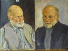 MIKE PENDLETON unframed oils on board, two - studies of bearded gentlemen, one signed, 49 x 34 cms