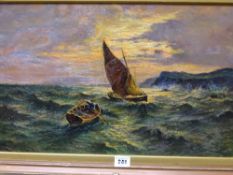 D J M oil on canvas - seascape, initialled, 30 x 50 cms