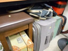 Quantity of vintage and later luggage and a leather effect top piano stool with music sheet
