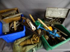 Two tubs full of vintage tools to include Stanley plane etc