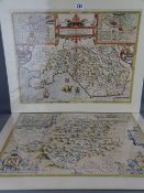 Two antique hand coloured maps - 'Montgomery Shire', described by Christopher Saxton, published by
