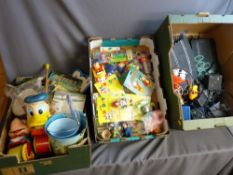 Quantity of film and TV related Noddy, Rupert and other toys, a bundle of 'Rupert Bear' annuals, two