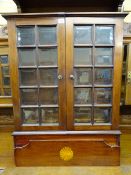 Mahogany two door wall hanging cupboard with multi-bevelled glass panelled front and inlaid design