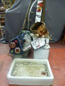 Mixed parcel of vintage and later goods including galvanized tubs, enamel bread bin, vintage brass