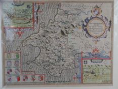 JOHN SPEED map of 'Penbrokshyre', unframed coloured double page engraving, sellers Sudbury &