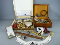 Two vintage lidded wooden boxes containing a good quantity of mainly costume jewellery