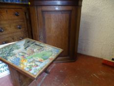 19th Century oak and mahogany crossbanded single door hanging corner cupboard, with shaped