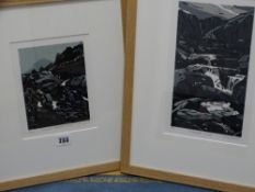 ANN LEWIS RCA two limited edition linocuts - 1. (4/17) 'Ogwen Falls', 20 x 15 cms, signed in full