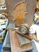 Two vintage Kalamazoo bakelite type sales ledger and cash books, a Morocco type covered blotter, a