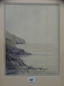 NEIL S HOPKINS watercolour - coastal scene, Porth Neigl, Llyn Peninsula, entitled 'Afternoon