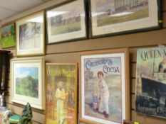 JEAN MORGAN ROBERTS watercolour - study of cricketers, 30 x 45 cms, two reproduction advertising