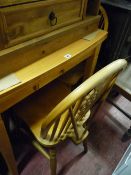 Modern light wood foldover top kitchen table and four wheelback farmhouse chairs, 77.5 cms high,