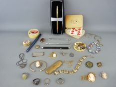 Pair of possibly nine carat gold lorgnettes stamped 'Dolland, London', a 925 stamped money clip, a