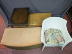 Mid Century G-Plan stylish coffee table, oak barley twist side table with a Lloyd loom style blanket