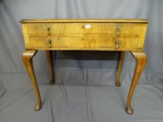Two drawer near complete walnut canteen of bone handled cutlery on pad feet, by Russell & Sons of