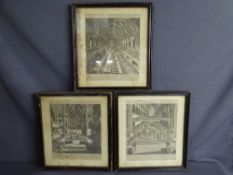 Set of three vintage framed engravings of Westminster