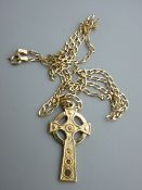 Nine carat gold Celtic style crucifix with link chain, 8.5 grms