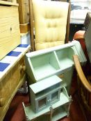 Vintage fold-up steamer type deckchair and four blue painted display racks