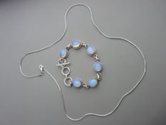 925 silver bracelet of six oval mounted cabochon stones, 14 grms and a 925 wirework silver necklace,