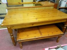 Victorian style reproduction pine kitchen table on turned supports, 77 cms high, 181 cms wide, 92