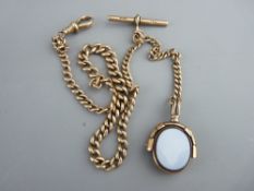 Nine carat gold Albert of graduated links with T-bar and swivel and a bloodstone and agate swivel