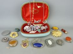 Parcel of pewter, agate, silver and other dress brooches