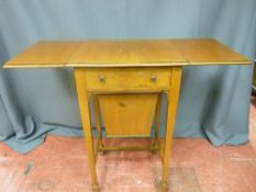 Vintage mahogany twin flap work table, single drawer with under tier workbox, on slender supports