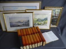 Parcel of prints to include 'Old Conwy Town', a collection of vintage Charles Dickens books and a