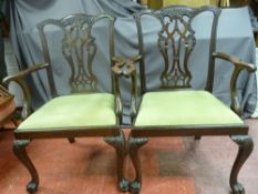 Pair of excellent 19th Century Chippendale style mahogany armchairs with carved splat and crest