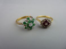Eighteen carat gold emerald and diamond cluster ring, 4.2 grms, size N/O and an eighteen carat