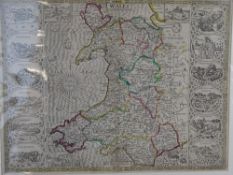 Rare Overton Atlas map of North Wales, unframed with slight colour tinting and town plans to the