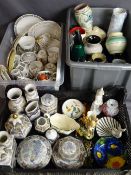 Three tubs of miscellaneous household pottery including Royal Imperial part tea service, Oriental