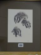 SIR KYFFIN WILLIAMS RA colourwash print - three stalking badgers, printed signature with initials,