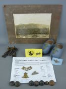 Group of military related items including a sterling silver sweetheart brooch and a pair of 1945