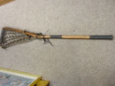 Edwardian lacrosse stick stamped 'Lally's', 100 cms long