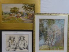 EDGAR THOMAS WOOD pastel - 'Almond Blossom', 38 x 30 cms, F CAWTHORNE (unframed) watercolour -