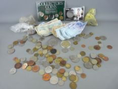 Collection of mainly overseas vintage coinage and bank notes, three British commemorative crowns and