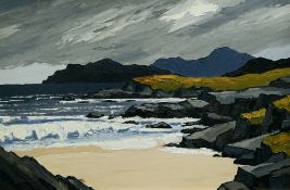 DAVID BARNES oil on board - fine stormy rocky coastal scene, signed verso in full and entitled 'On